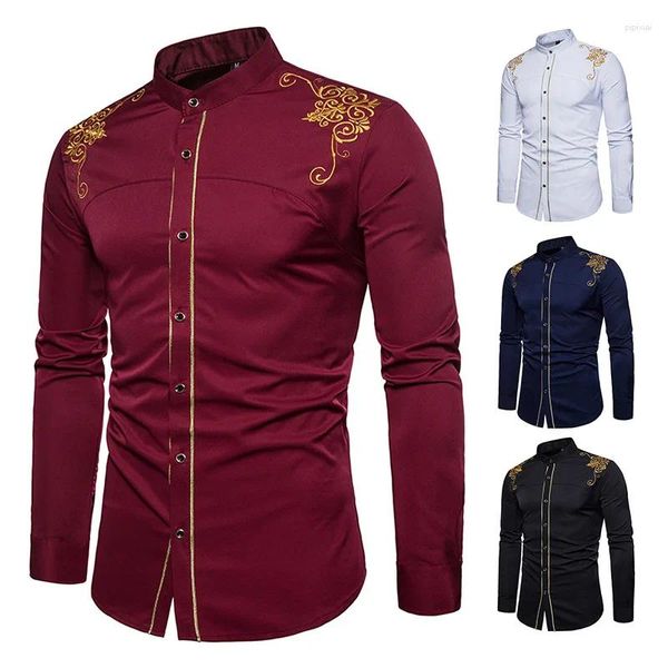 Chemises habillées pour hommes 2023 printemps automne Style Royal Court solide broderie florale coupe ajustée décontractée chemise à manches longues XXL