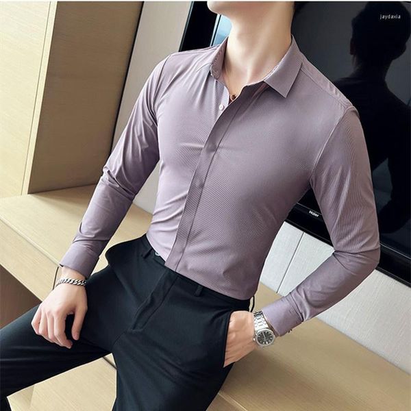 Camisas de vestir para hombres 2023 Camisa de manga larga elástica para hombres Ocio Negocios No hierro Seda de hielo Moda Coreana Slim Fit Green S-4XL