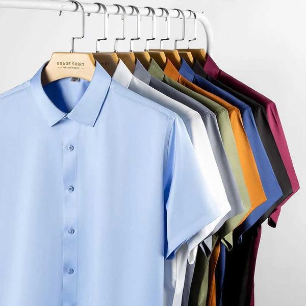 Chemises habillées pour hommes 2023 Summer Sled Slet High Density Materifulture Solide Solid Elastic Men Haby Shirts pas de poche Stretch Clothes D240507