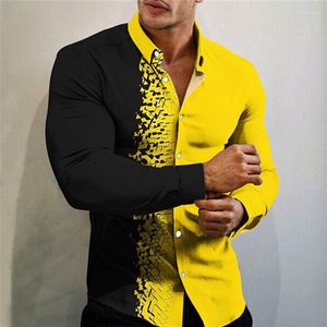 Camisas de vestir para hombres 2023 Camiseta Traje Camisa con botones Medio empalme Tendencia Flor geométrica Patrón claro Ropa suave y cómoda