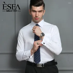 Chemises habillées pour hommes 2024 luxe à manches longues français poignets chemise de couleur unie régulière classique formelle manchette d'affaires vêtements de fête de travail