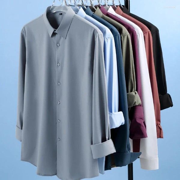 Camisas de vestir para hombres 2024 camisa para hombre estiramiento sólida