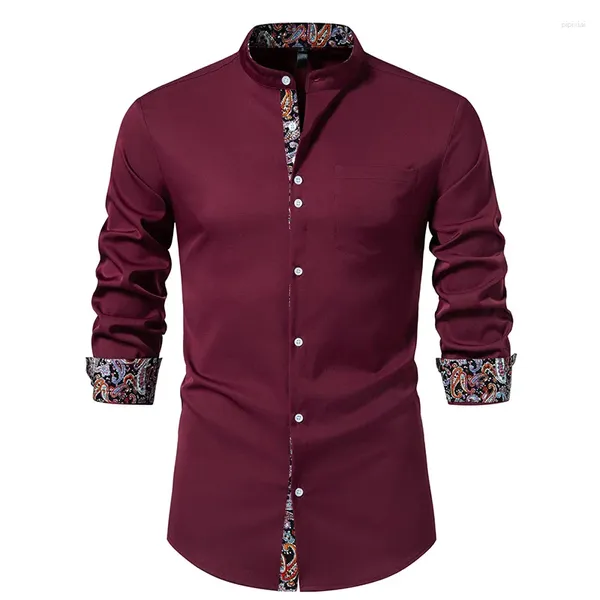 Camisas de vestir para hombres 2024 Patchwork Henley para hombres Marca Camisa formal de manga larga Hombre Elegante Boda Negocios Prom Chemise Hombre