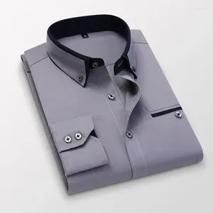 Chemises habillées pour hommes 2024 Smart décontracté bureau solide à manches longues chemise boutonnée col rabattu Club fête vêtements pour hommes