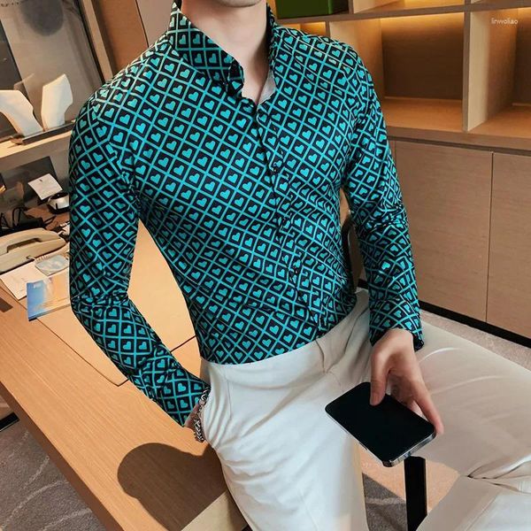 Camisas de vestir para hombres 2024 Primavera Otoño Moda Estampado Casual Hombres Marca Manga larga Negocios Camisa delgada Masculina Alta calidad Ropa social Tops