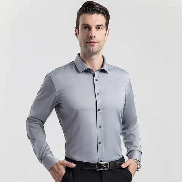 Chemises habillées pour hommes 2024 Spring Business Simple Color Couleur solide Shirt Formel à manches longues plus taille Amrerican Office Work Wear Top
