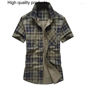 Chemises habillées pour hommes 2024 Été Plaid Manches courtes Chemise Homme Coton Casual Grande Taille Père Militaire Mode Haute Qualité Blouse