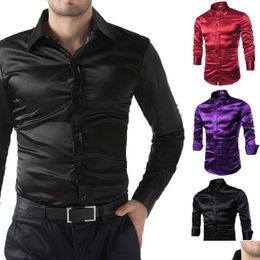 Chemises habillées pour hommes 2119 Nouveau style de mode chemise en soie pour hommes solide à manches longues décontracté bouton formel livraison directe vêtements vêtements Dhomu