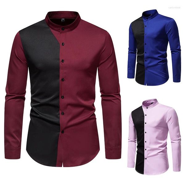 Camisas de vestir para hombres 4 estilos Otoño 2023 Color a juego Camisa de manga larga Henry Collar Top Manga T Hombres