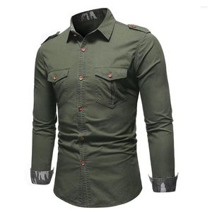 Herenjurk shirts #4620 vrachthemd mannen lange mouw epaulet zakken militaire man bovenkleding jeans zwart kaki groen grijs