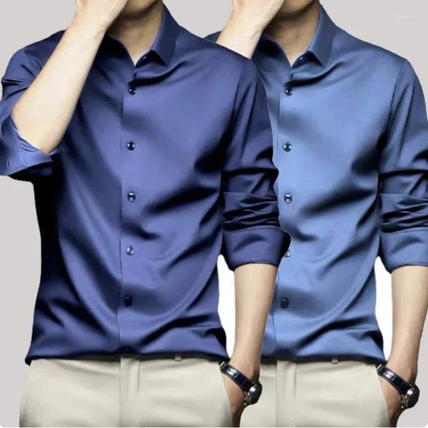 Chemises habillées pour hommes 5XL grande haute qualité formelle automne hiver à manches longues chemise bleu pur sans fer affaires sociales 2XL 3XL 4XL