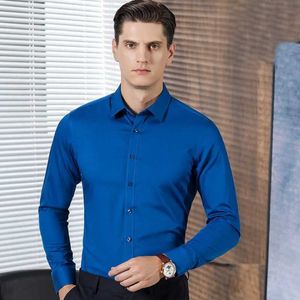 Heren DRAAD SHIRTS 6XL 7XL 8XL 2023 Spring en herfst Nieuwe massief elastische niet-rimpelbestendige bamboe vezel Slim fit shirt Heren Lange SLE D240507