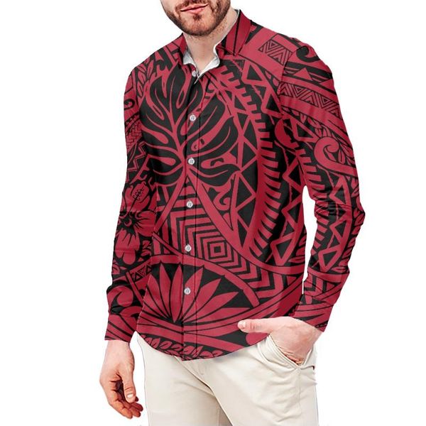 Chemises Habillées pour Hommes 6xl Polynésie Tribal Imprimé Rouge Pour Hommes Automne Chemise Boutonnée Personnalisée À Manches Longues MariageHommes