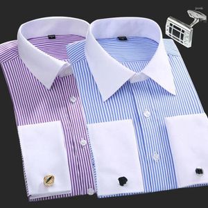 Heren -jurk shirts 6xl shirt met lange mouwen lente zomer Franse knop formeel gestreepte zakelijke zakelijke casual groot formaat hoge kwaliteit geen strijken