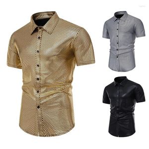 Chemises habillées pour hommes 70s Disco Vêtements Diamond Stamping Imprimé Butte à manches courtes