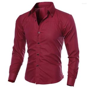 Chemises habillées pour hommes 80% hommes mode couleur unie col rabattu à manches longues SlimS1 FitS1 Blouse chemise TopMen's Vere22