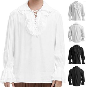 Chemises habillées pour hommes Hommes adultes Renaissance médiévale Grooms Pirate Top Larp Costume Lace Up Chemise à volants Drame Stage Viking Cosplay Femmes