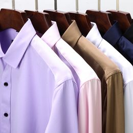 Herenjurken shirts anti-rimpel niet-ijzerwoorden slanke elasticiteit fit mannelijke casual lange mouwen wit zwart roze grijze mannen sociaal formeel shirt 230216