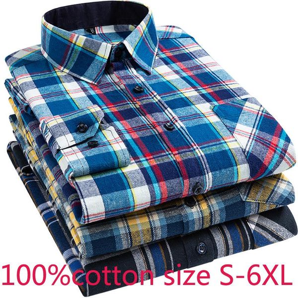 Camisas de vestir para hombres Llegada Otoño Algodón Manga larga Smart Casual Franela Plaid Grande Grueso Talla grande S-2XL 3XL 4XL 5XL6XLMen's