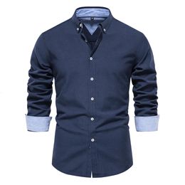 Chemises habillées pour hommes Automne Manches longues Oxford 70 Coton Couleur unie Social pour hommes Vêtements de créateurs Blouse à col rabattu 231213