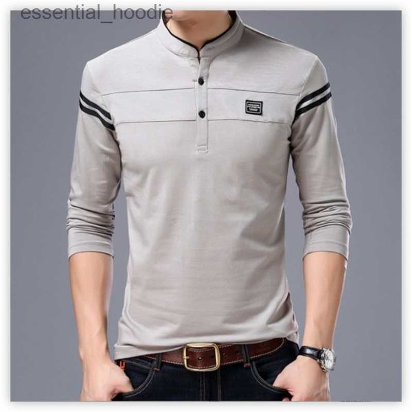 Camisas de vestir para hombres Otoño Cuello mandarín para hombres Camisetas de manga larga Tendencia Slim Algodón Estilo coreano Camisa Etiquetado Tops masculinos para primavera 4XL L230921