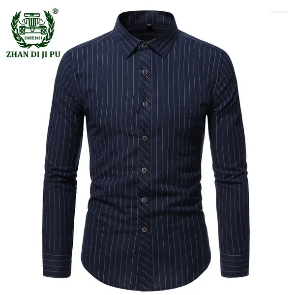 Camisas de vestir para hombres Otoño Camisa a rayas para hombre Casual de negocios Suelto Transpirable Seda Diseño suave Ropa social Chemises 2024