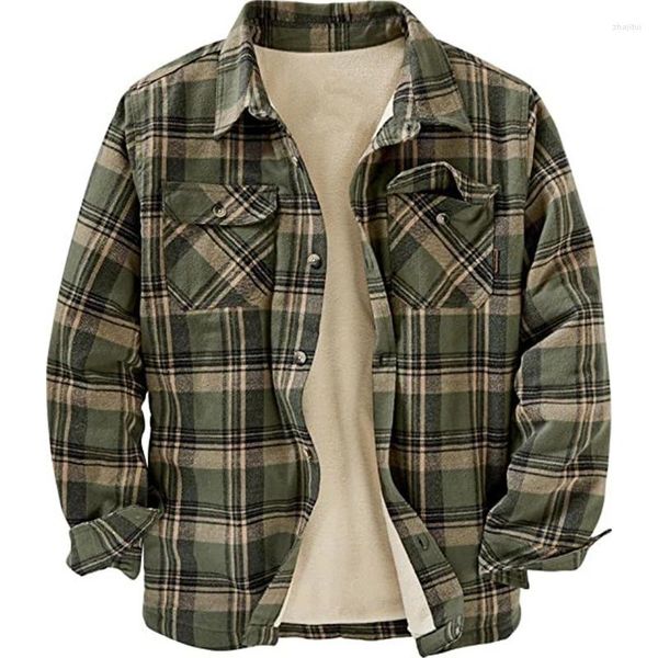 Chemises habillées pour hommes automne hiver revers Plaid peluche chaude chemise à manches longues élégant luxe veste manteau