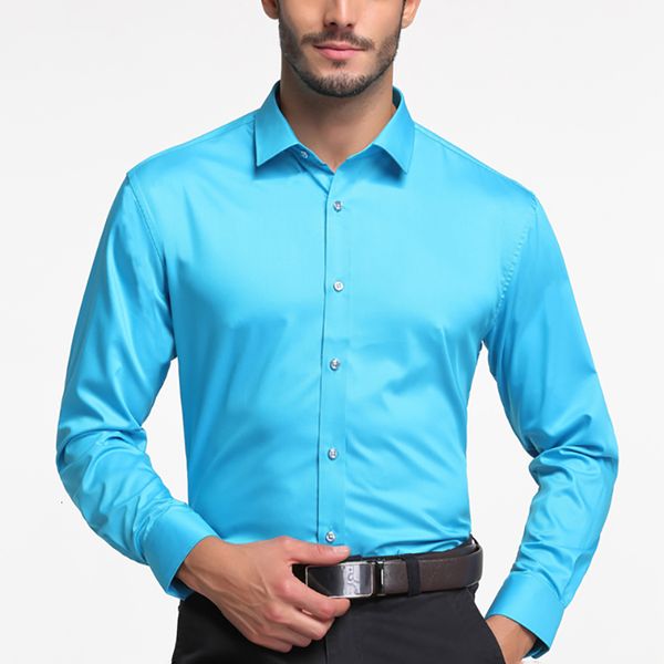 Camisas de vestir para hombres Camisas elásticas de manga larga de fibra de bambú Camisas de vestir formales de negocios de ajuste regular para hombres Ropa de marca de color sólido para hombres 230628