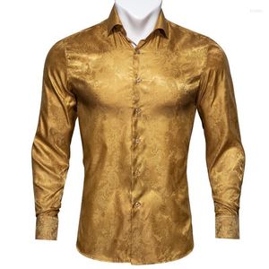 Chemises habillées pour hommes Barry.Wang 4XL luxe or Paisley soie hommes à manches longues décontracté fleur pour Designer Fit chemise BY-0070Men's