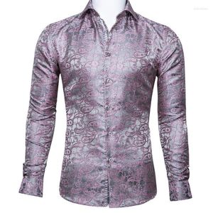 Chemises habillées pour hommes Barry.Wang Luxe Rose Paisley Soie Hommes À Manches Longues Casual Fleur Pour Designer Fit Chemise BCY-0024Men's Quin22