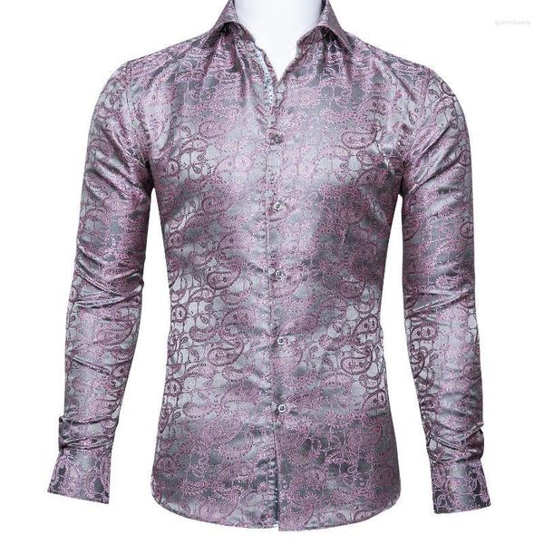 Chemises habillées pour hommes Barry.Wang Luxe Rose Paisley Soie Hommes À Manches Longues Casual Fleur Pour Designer Fit Chemise BCY-0024Men's Quin22