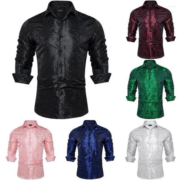 Camisas de vestir para hombres Camisa de hombre sólida de Paisley negra Blusa de manga larga de fiesta de boda de lujo Ropa de marca roja verde azul DiBanGu