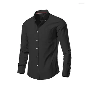 Chemises habillées pour hommes noir solide décontracté à manches longues sans plis coupe régulière chemisiers boutonnés chemise formelle hauts d'affaires