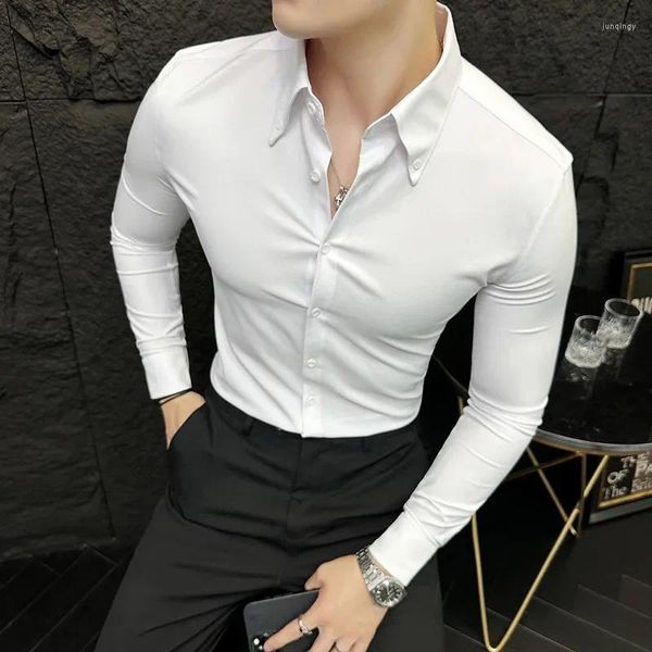 Camisas de vestir para hombres Negro/Blanco Calidad superior Color sólido Hombres Formal Negocio Social Slim Fit Casual Blusa de oficina Homme 4XL-M