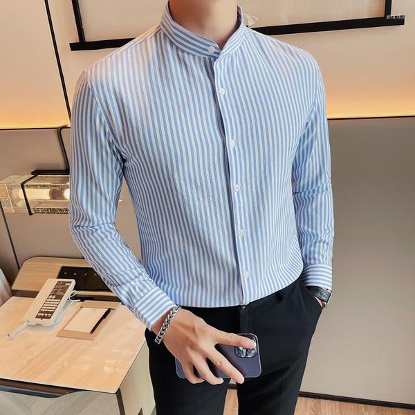 Camisas de vestir para hombres Ropa de marca Rayas sin bolsillo Manga larga Ajuste estándar Juvenil Casual con botones 4XL-S