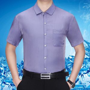 Chemises habillées pour hommes Marque Été Couleur unie Business Chemise en soie de mûrier à manches courtes avec poche formelle
