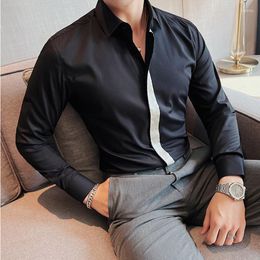 Chemises de robe pour hommes patchwork de style britannique Couleur Ribbon Design Shirt Fashion 2023 Long Manche décontractée simple All Match Slim Fit Tuxedo
