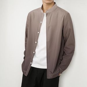 Herenjurken shirts bruin wit shirt mannen slanke mode sociale heren Japans casual lange mouwen formele groot formaat groot formaat