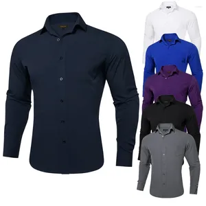 Chemises habillées pour hommes Business Casual Solide Manches longues Bleu Violet Rouge Blanc Noir Col boutonné formel Chemise sociale Blouse