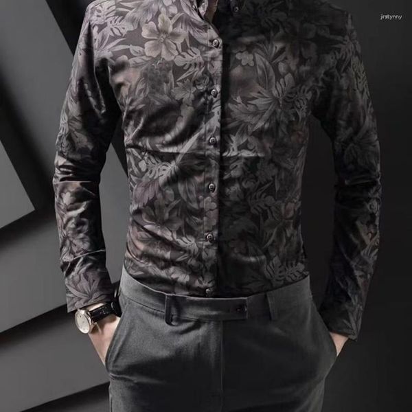Chemises habillées pour hommes Business Man Tops à manches longues Dot avec impression et chemisiers pour hommes Vêtements floraux S Asie Mode de luxe 2023 Xxl Cool Silk