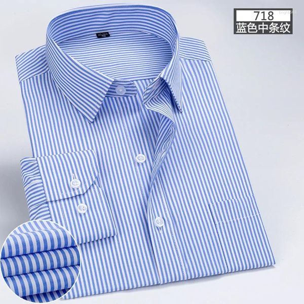 Camisas de vestir para hombres Camisa de manga larga a rayas de negocios Coreano Casual Slim Fit Vestimenta profesional Entrevista Uniforme de trabajo de color sólido