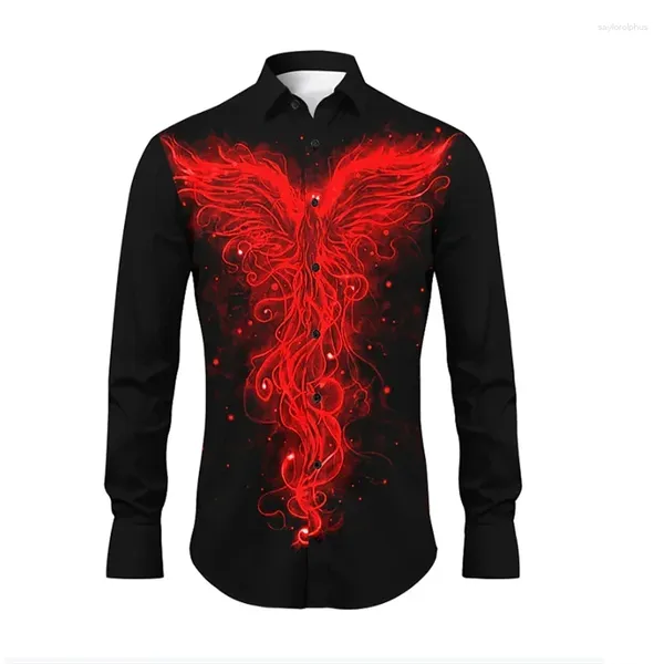 Chemises habillées pour hommes Bouton Bouteau Phoenix Flame Shirt Fashionable Casual Geometric Outdoor Party Soft and Conforty 2024 Plus Size