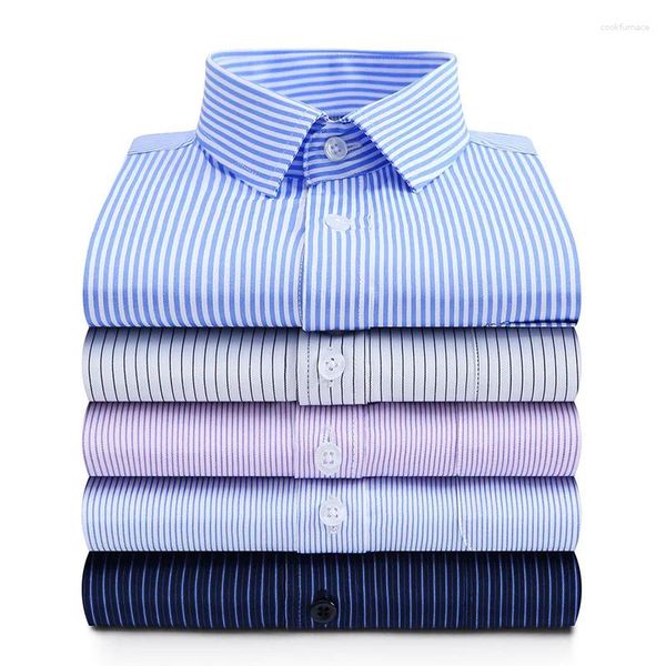 Camisas de vestir para hombre, camisas formales de negocios de manga larga con botones, de fácil cuidado, a rayas, ajustadas, informales, para trabajo en oficina Social