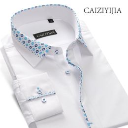 Heren Overhemden CAIZIYIJIA Bloemen Gedrukt Heren Shirt Designer Lange Mouw Mode Merk Kleding Wit Camisa Masculina199v