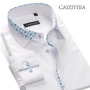 Herenjurken shirts caiziyijia bloemen bedrukte heren shirt ontwerper lange mouw modemerk kleding witte camisa masculina