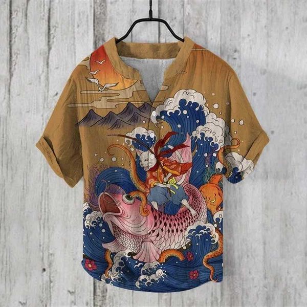 Camisas de vestir para hombres Cárdigan Trescreal Border Border Border Art Impress Fish Series 3D Digital Impresión Digital Camisa de manga corta Q240528