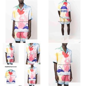 Chemises habillées pour hommes Casablanca Hommes Soleil Levant Chemise en soie à manches courtes Créateur de mode Femmes Luxurys Drop Delivery Vêtements Clothin Dhesw