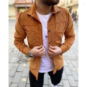 Chemises habillées pour hommes, veste décontractée en velours côtelé à revers, coupe ajustée, tendance printemps et automne, chemise boutonnée à la mode