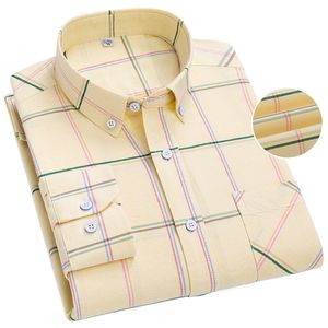 Heren -jurken Shirts Casual Oxford voor mannen lange mouw mode plaid gestreepte puur katoen link pocket ontwerp regulier fit bedrijf dagelijkse knop 230216