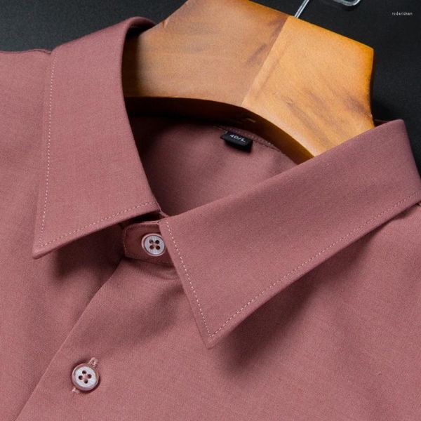 Chemises habillées pour hommes chemises solides à manches longues extensibles décontractées sans poche Business formel standard-fit bambou-fibre de travail
